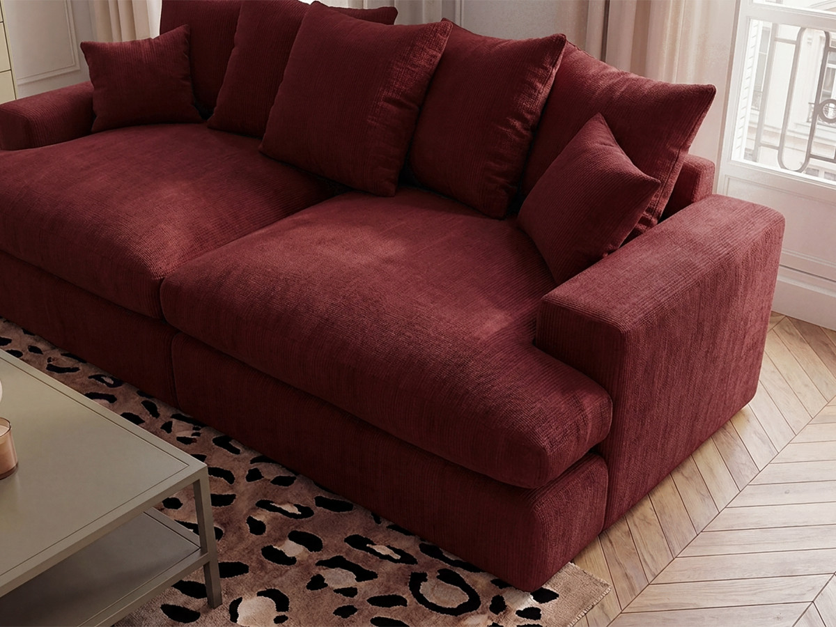 Canapé 3 places causeuse avec assise profonde NEVADA lisse rouge — vue 5