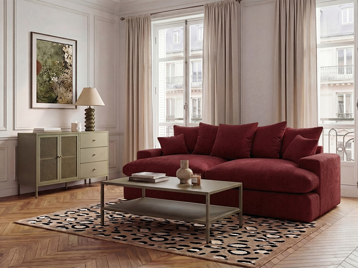 Canapé 3 places causeuse avec assise profonde NEVADA tissu lisse