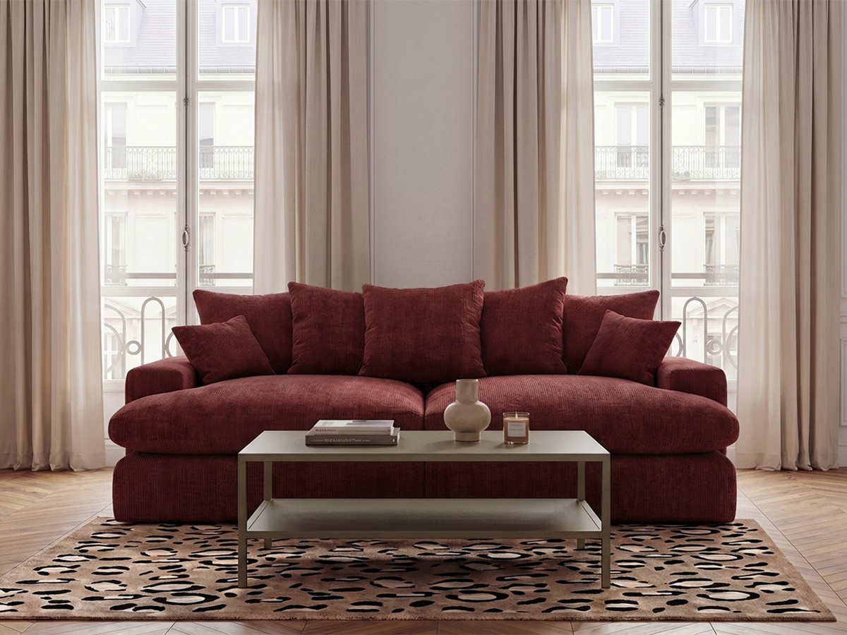Canapé 3 places causeuse avec assise profonde NEVADA lisse rouge — vue 4