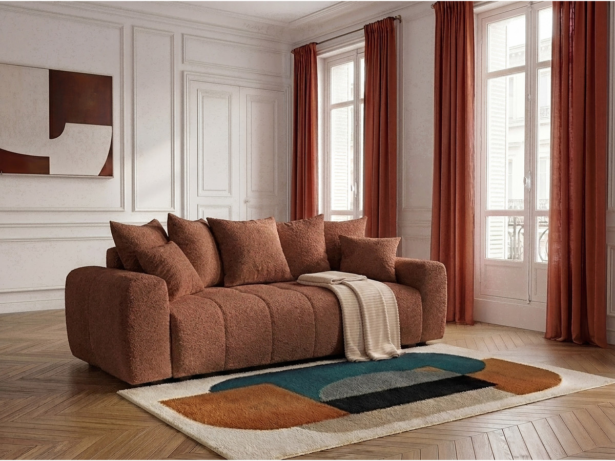Canapé droit 3 places convertible ROXELANE bouclette orange — vue 5
