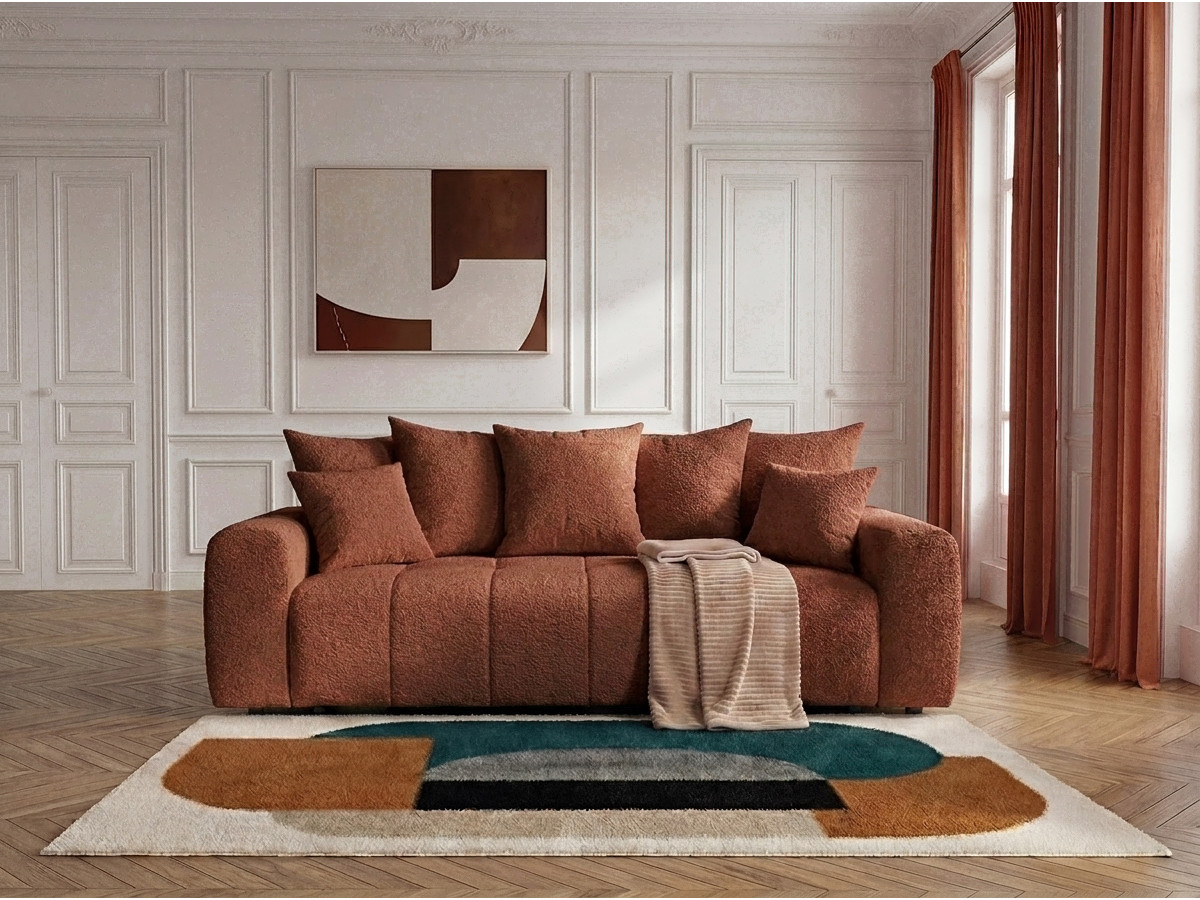 Canapé droit 3 places convertible ROXELANE bouclette orange — vue 4