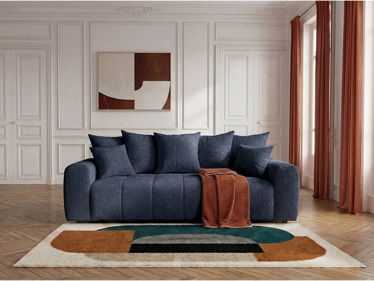 Canapé droit 3 places convertible ROXELANE bouclette bleu foncé — vue 4