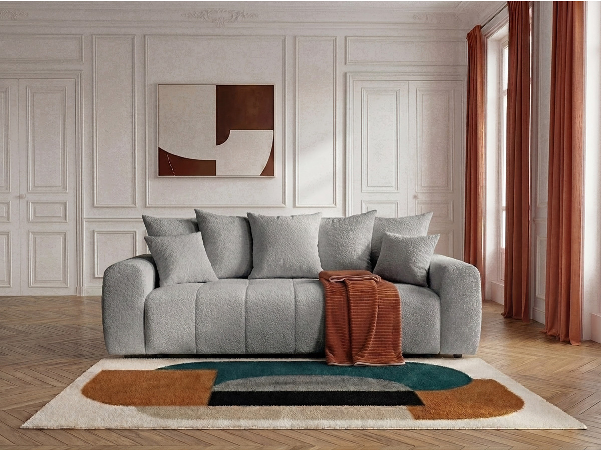 Canapé droit 3 places convertible ROXELANE bouclette gris clair — vue 4