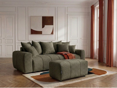 Canapé droit 3 places convertible ROXELANE tissu bouclette avec pouf