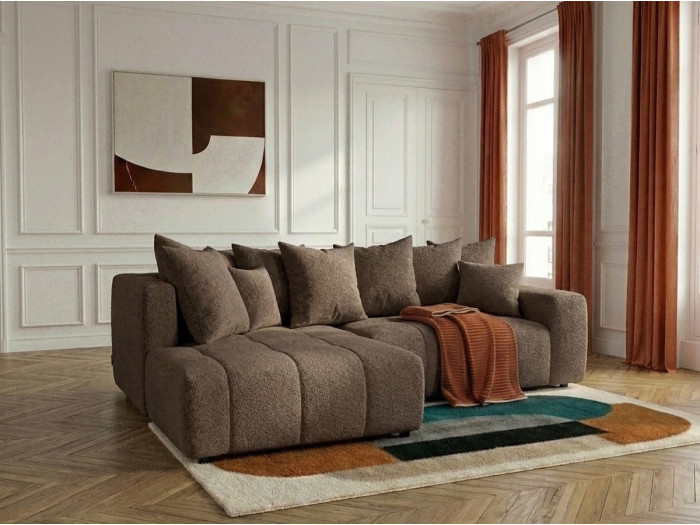 Canapé d'angle L convertible coffre ROXELANE tissu bouclette