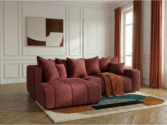 Canapé d'angle L convertible coffre ROXELANE tissu bouclette