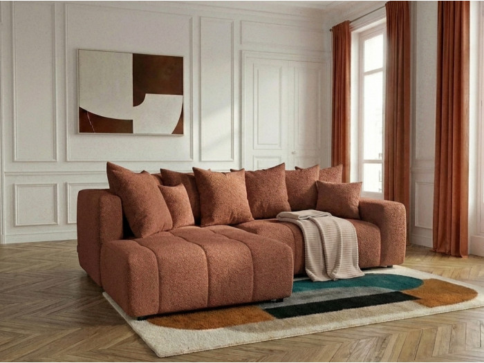 Canapé d'angle L convertible coffre ROXELANE tissu bouclette