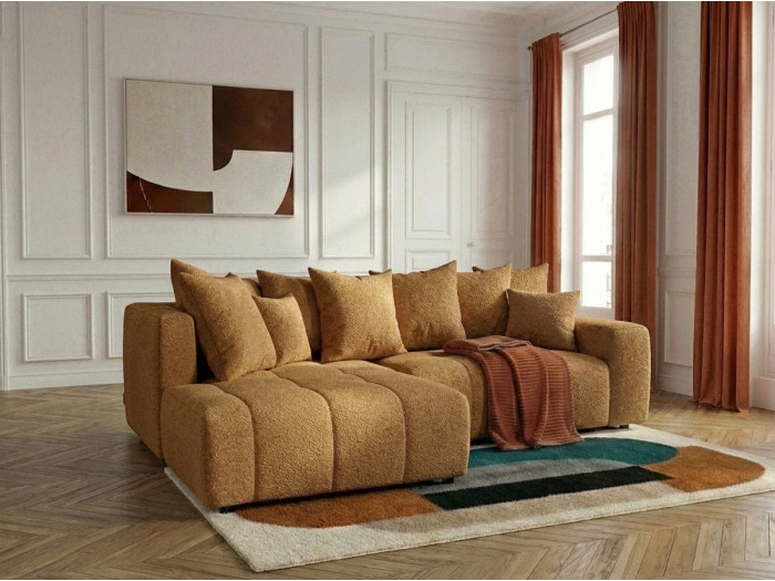 Canapé d'angle L convertible coffre ROXELANE tissu bouclette