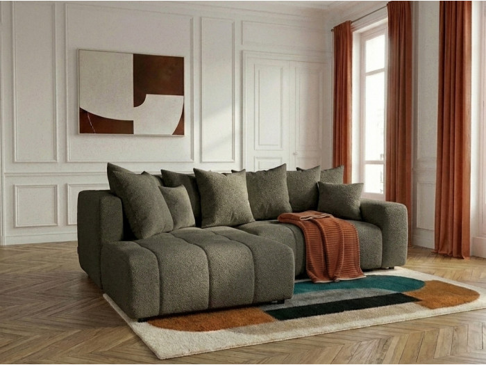 Canapé d'angle L convertible coffre ROXELANE tissu bouclette