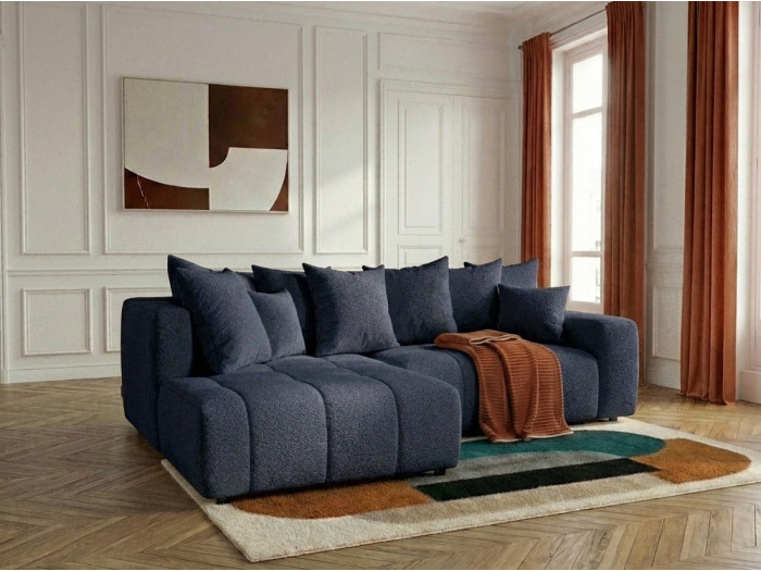 Canapé d'angle L convertible coffre ROXELANE tissu bouclette