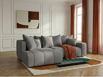 Canapé d'angle L convertible coffre ROXELANE tissu bouclette