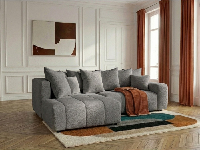 Canapé d'angle L convertible coffre ROXELANE tissu bouclette