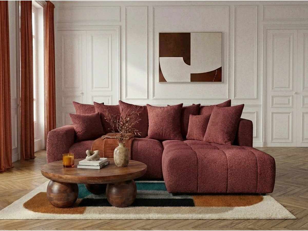 Canapé d'angle L convertible coffre ROXELANE bouclette rouge — vue 4