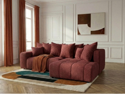 Canapé d'angle L convertible coffre ROXELANE tissu bouclette