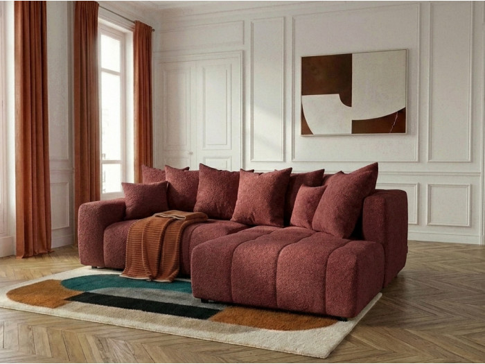 Canapé d'angle L convertible coffre ROXELANE tissu bouclette