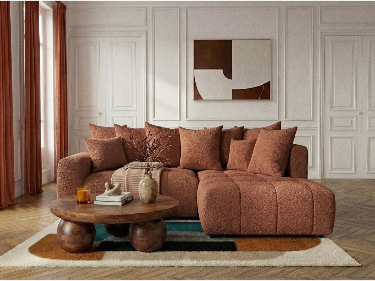 Canapé d'angle L convertible coffre ROXELANE bouclette orange — vue 4
