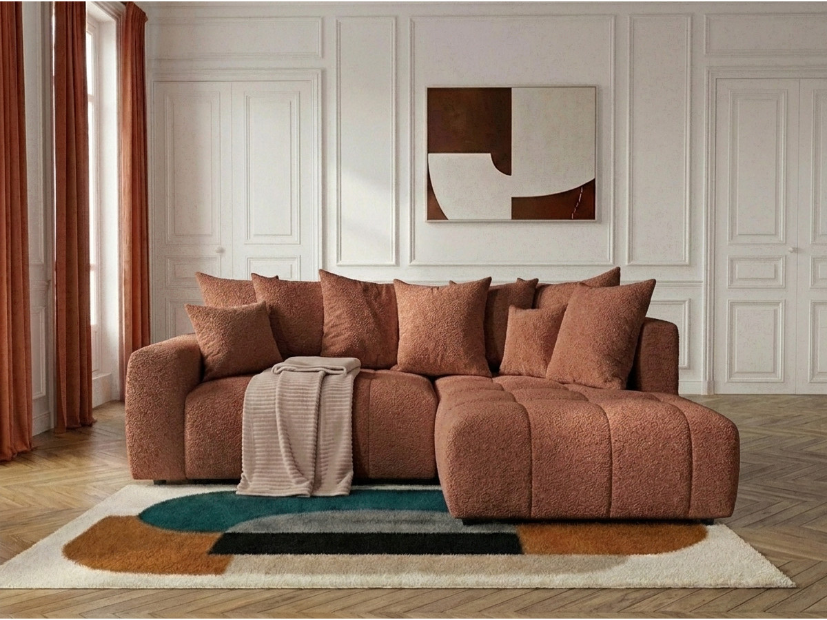 Canapé d'angle L convertible coffre ROXELANE bouclette orange — vue 5