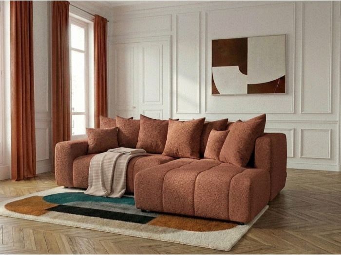 Canapé d'angle L convertible coffre ROXELANE tissu bouclette