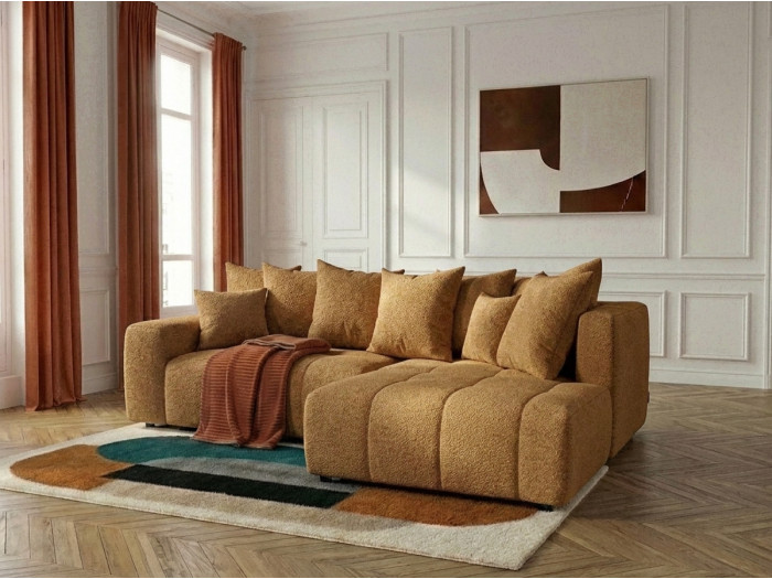 Canapé d'angle L convertible coffre ROXELANE tissu bouclette