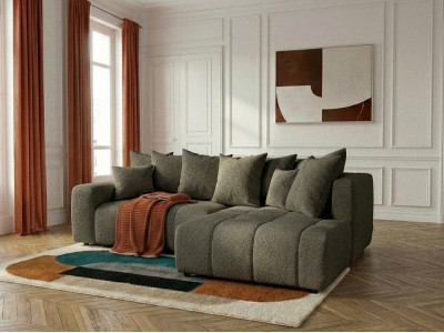 Canapé d'angle L convertible coffre ROXELANE tissu bouclette