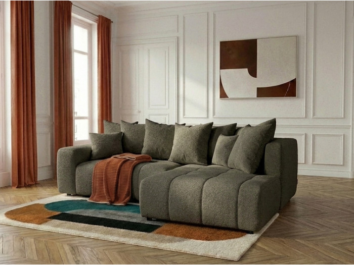 Canapé d'angle L convertible coffre ROXELANE tissu bouclette