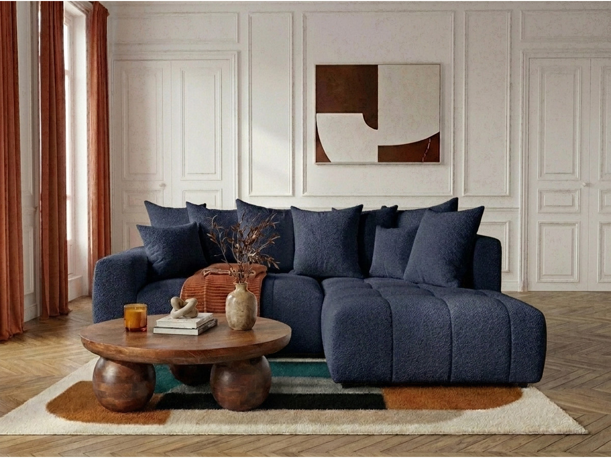 Canapé d'angle L convertible coffre ROXELANE bouclette bleu foncé — vue 4