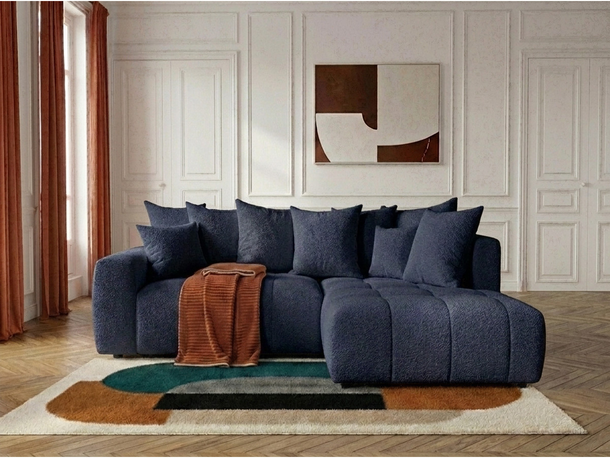 Canapé d'angle L convertible coffre ROXELANE bouclette bleu foncé — vue 5