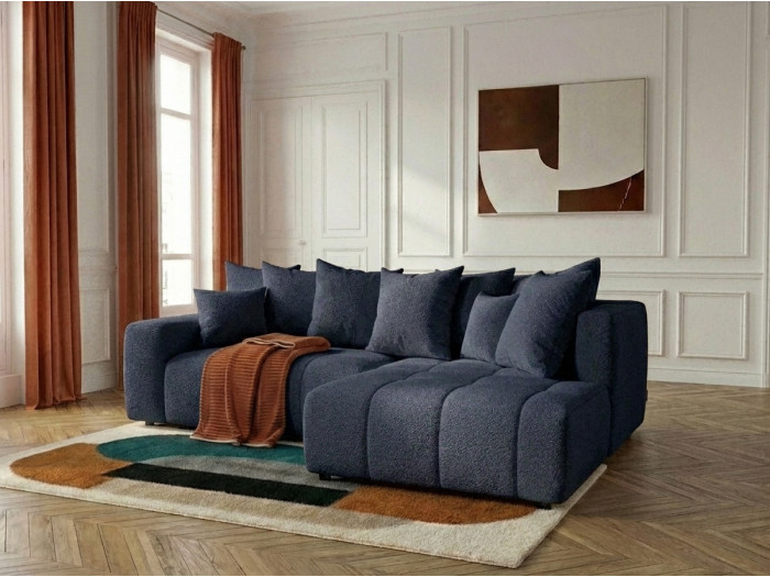 Canapé d'angle L convertible coffre ROXELANE tissu bouclette