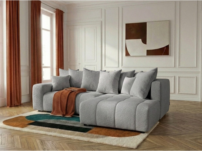 Canapé d'angle L convertible coffre ROXELANE tissu bouclette