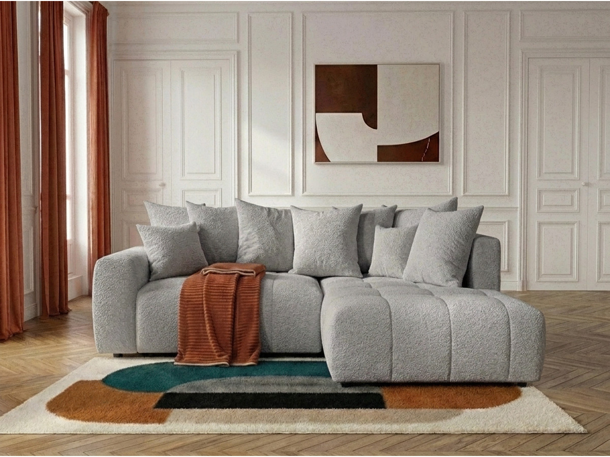 Canapé d'angle L convertible coffre ROXELANE bouclette gris clair — vue 5