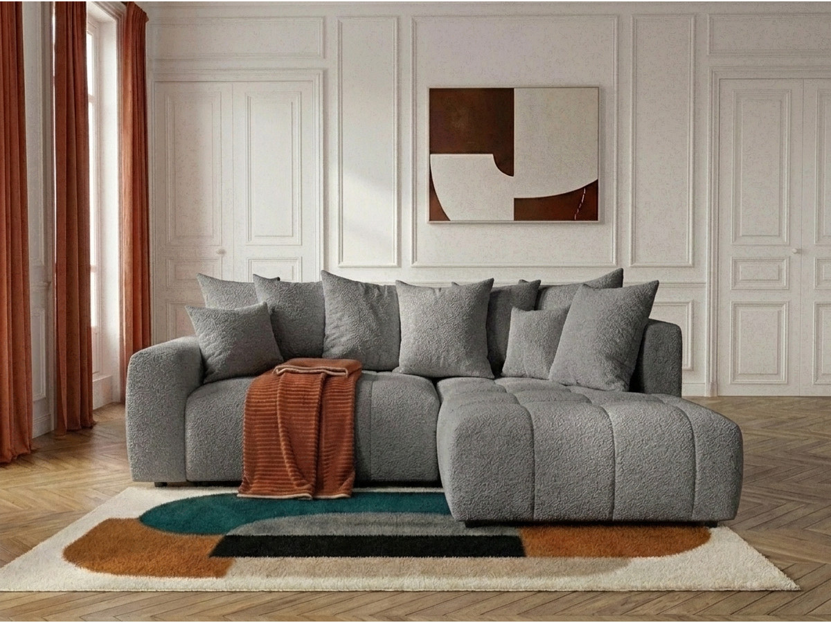 Canapé d'angle L convertible coffre ROXELANE bouclette gris foncé — vue 5
