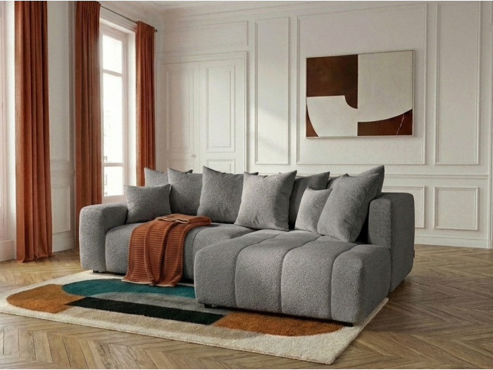 Canapé d'angle L convertible coffre ROXELANE tissu bouclette