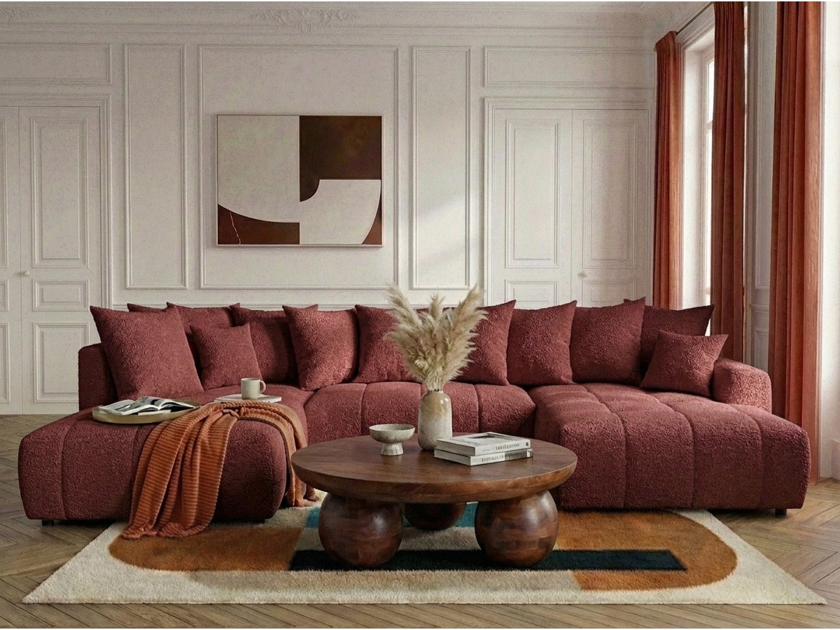 Canapé panoramique convertible ROXELANE bouclette rouge — vue 4