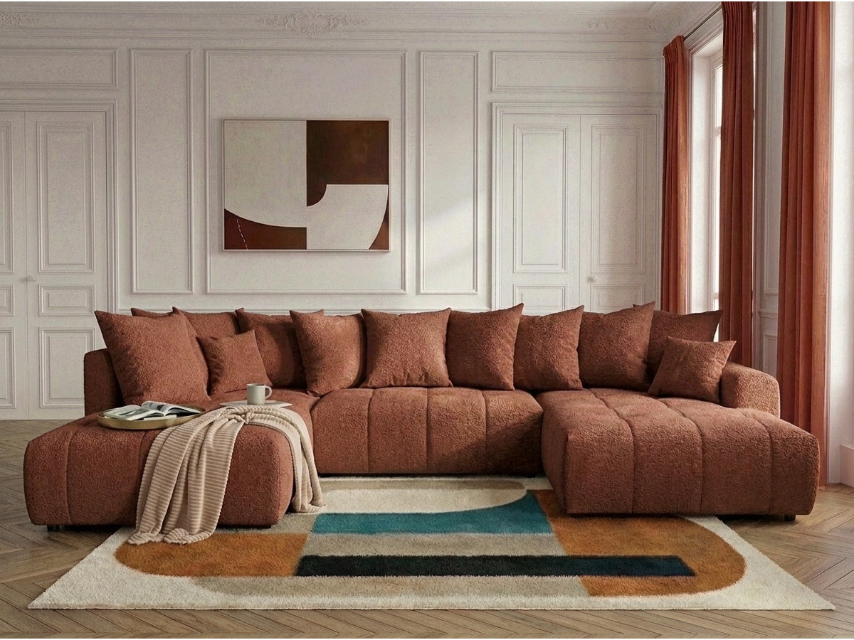 Canapé panoramique convertible ROXELANE bouclette orange — vue 5