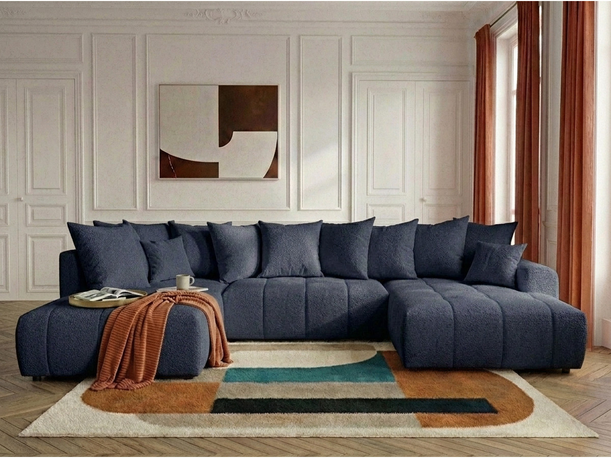 Canapé panoramique convertible ROXELANE bouclette bleu foncé — vue 5