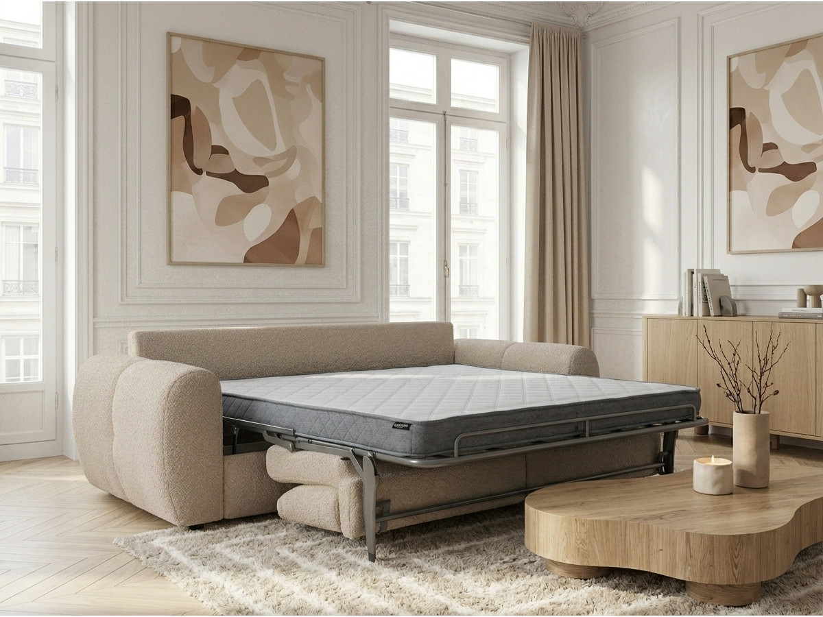 Canapé droit convertible 3 places FUJI bouclette beige — vue 5