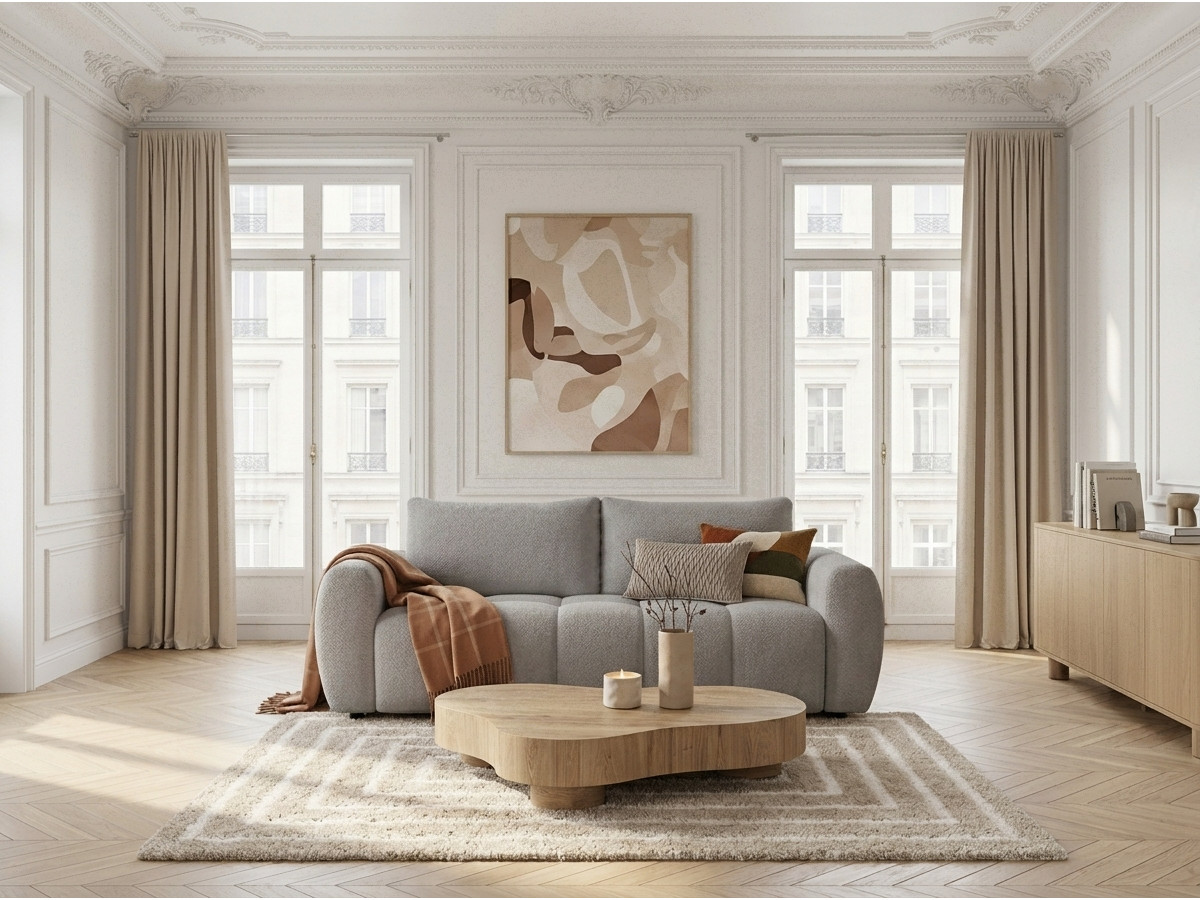 Canapé droit convertible 3 places FUJI bouclette gris clair — vue 4
