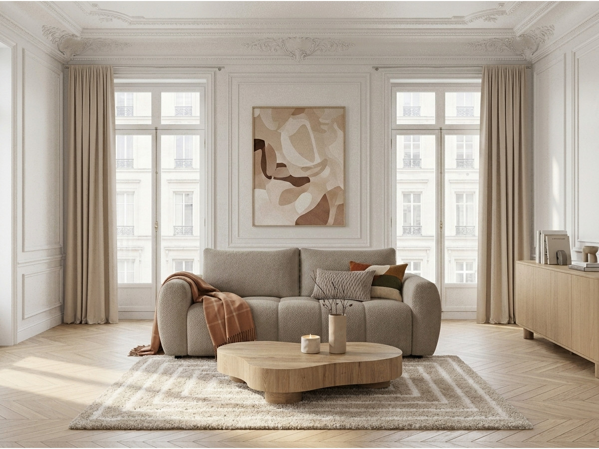 Canapé droit convertible 3 places FUJI bouclette beige — vue 4