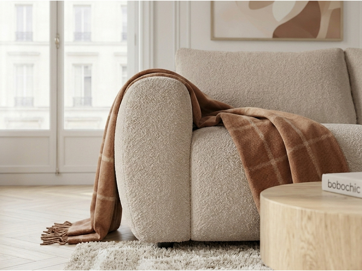 Canapé droit convertible 3 places FUJI bouclette beige — vue 6