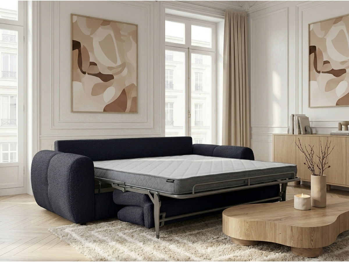Canapé droit convertible 3 places FUJI bouclette bleu foncé — vue 5