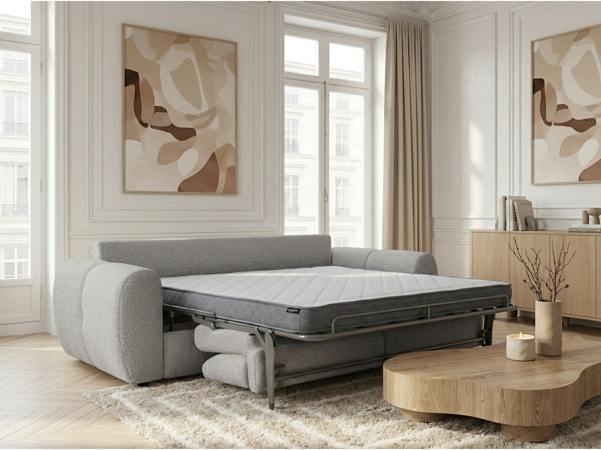 Canapé droit convertible 3 places FUJI bouclette gris clair — vue 5