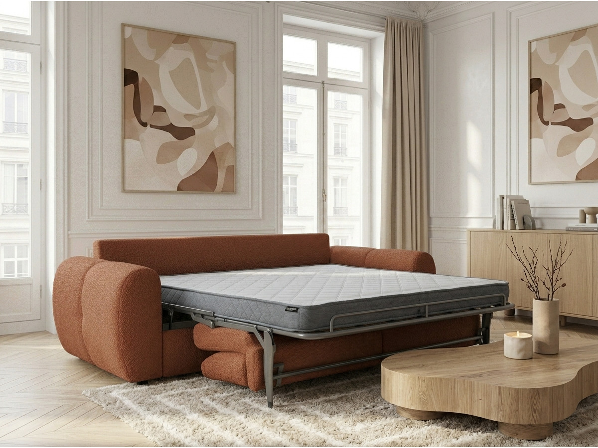 Canapé droit convertible 3 places FUJI bouclette orange — vue 5