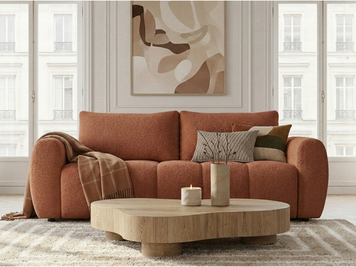 Canapé droit convertible 3 places FUJI bouclette orange — vue 4