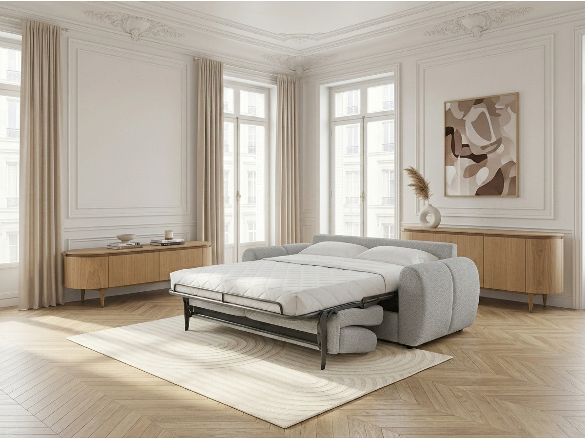 Canapé droit convertible 3 places FUJI lisse gris clair — vue 5