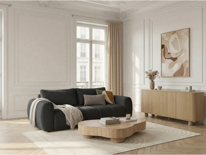 Canapé droit convertible ouverture express 3 places FUJI tissu lisse