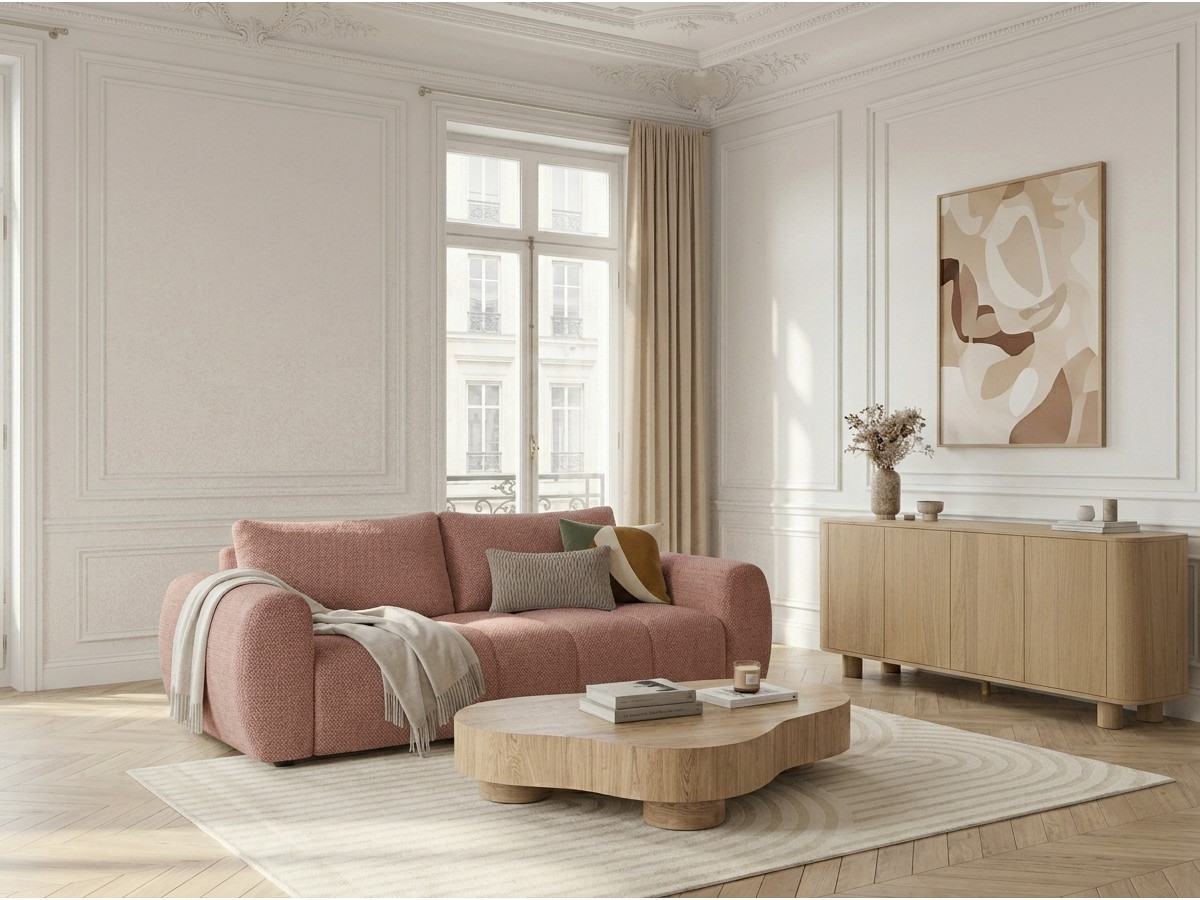 Canapé droit convertible 3 places FUJI chiné rose