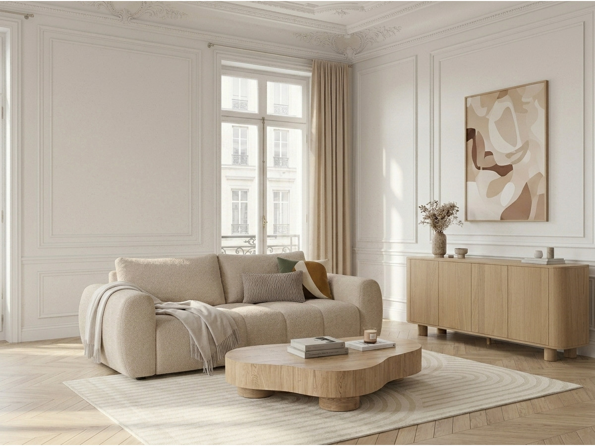 Canapé droit convertible 3 places FUJI chiné beige — vue 4
