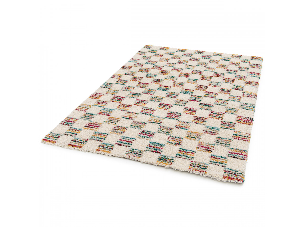 Tapis poils longs OMAN motif damier