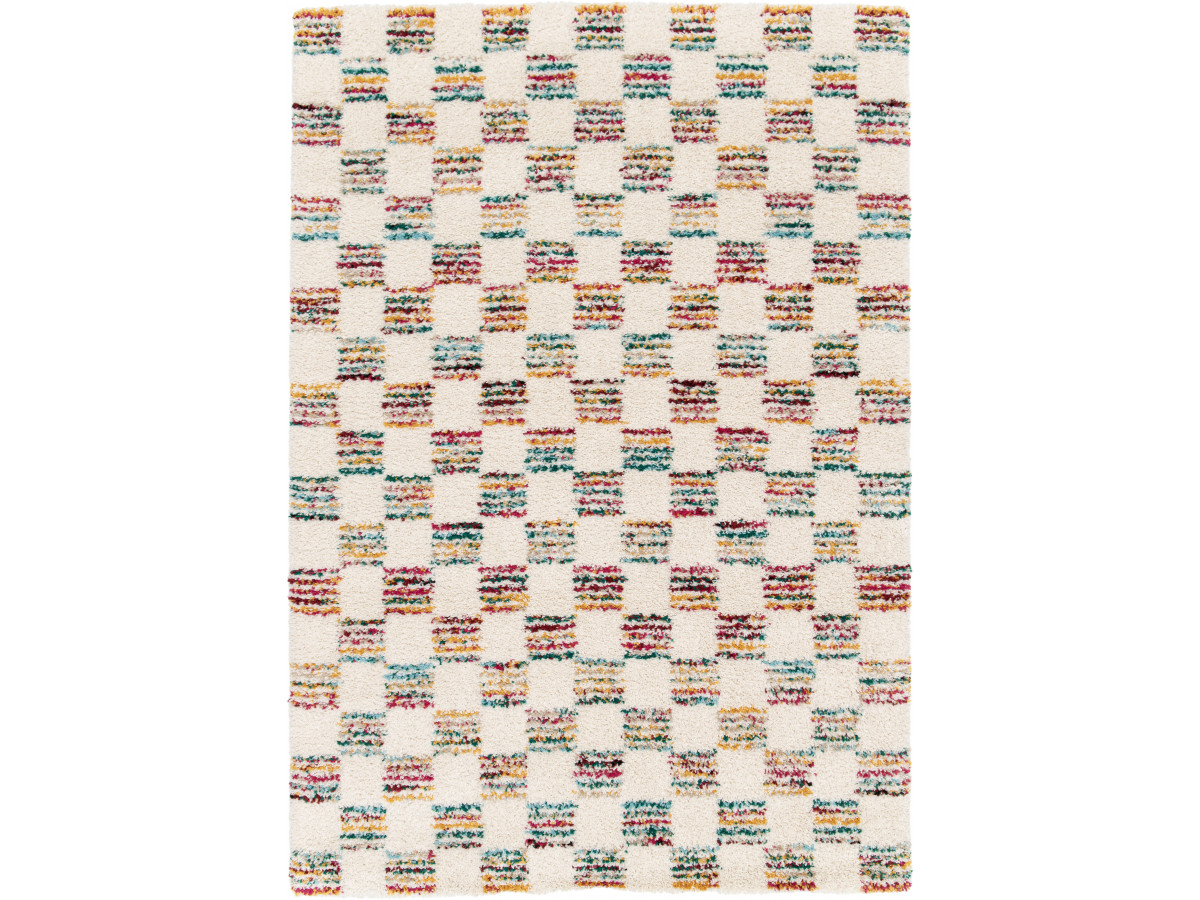 Tapis poils longs OMAN motif damier