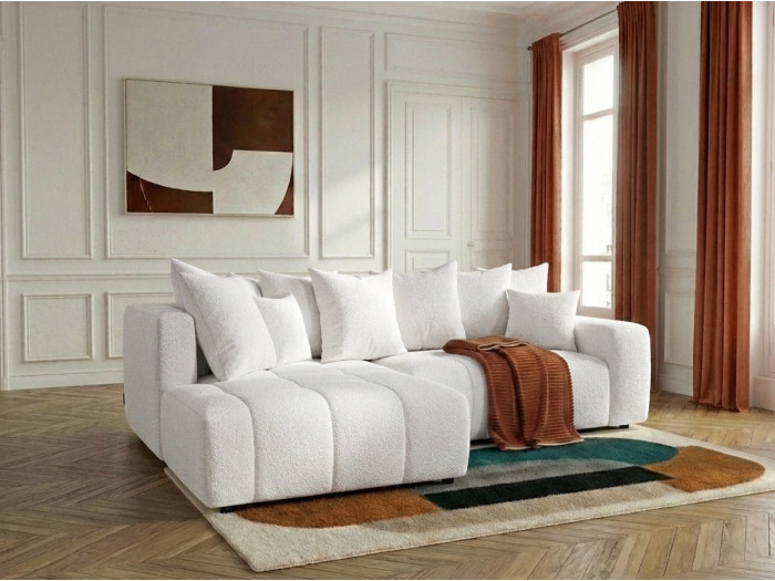Canapé d'angle L convertible coffre ROXELANE tissu bouclette